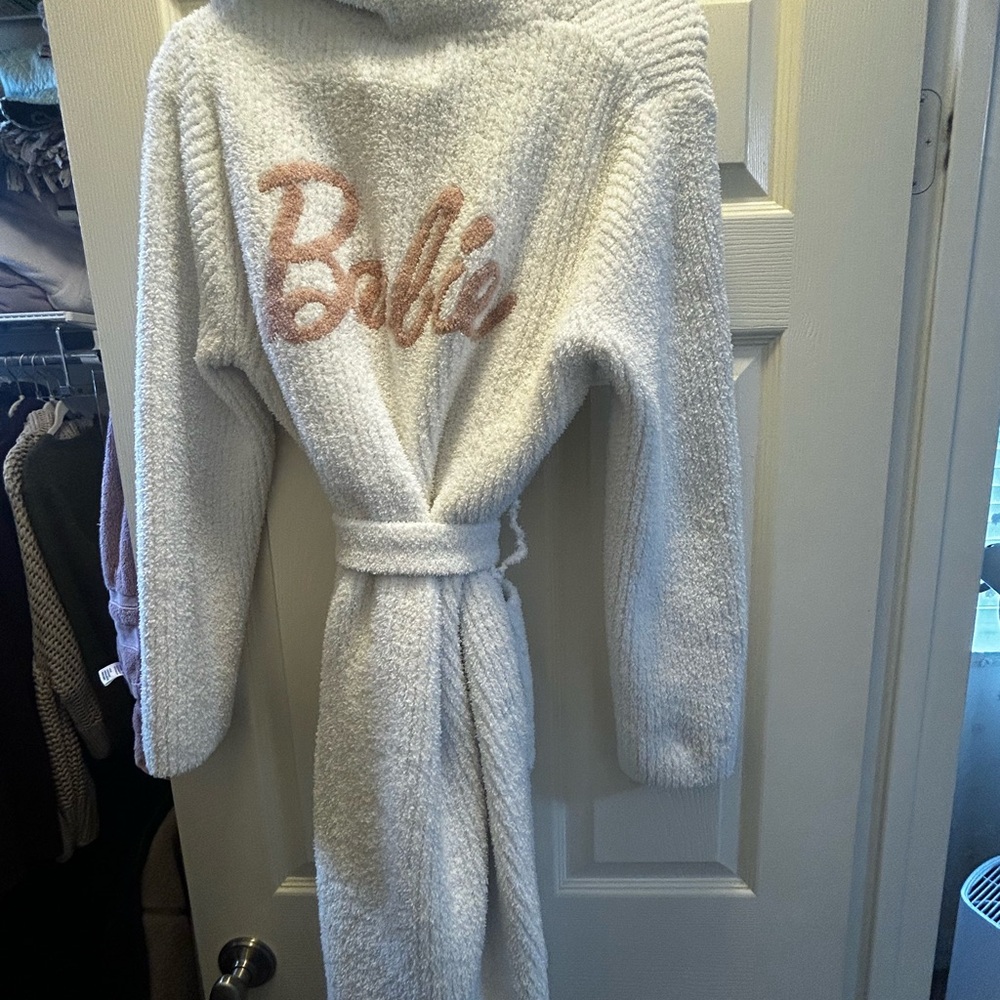 Barbie Barefoot Dreams White and Pink Cozy Robe